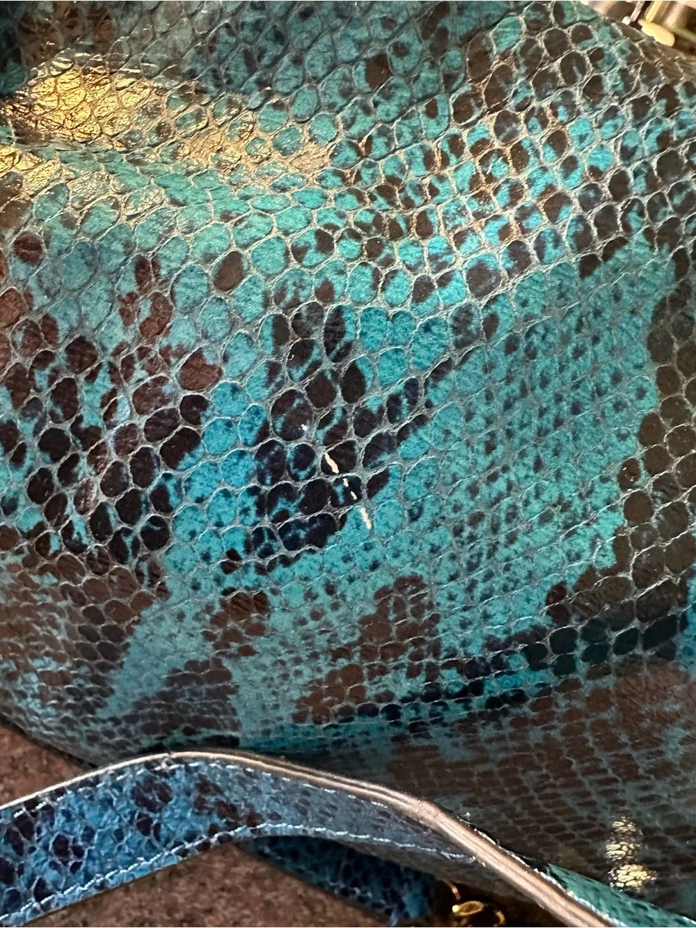 Juicy Couture Teal Snake-Print Shoulder Bag with Gold Chain Accents
